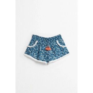 Poupette St. Barth Boxer Lulu Blue Floral Fringe Trim Elastic Waist Shorts Kid